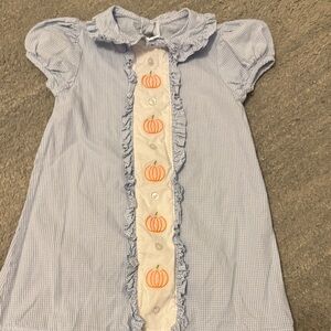 Blue and White Kids Dress with Pumpkin Embroidery